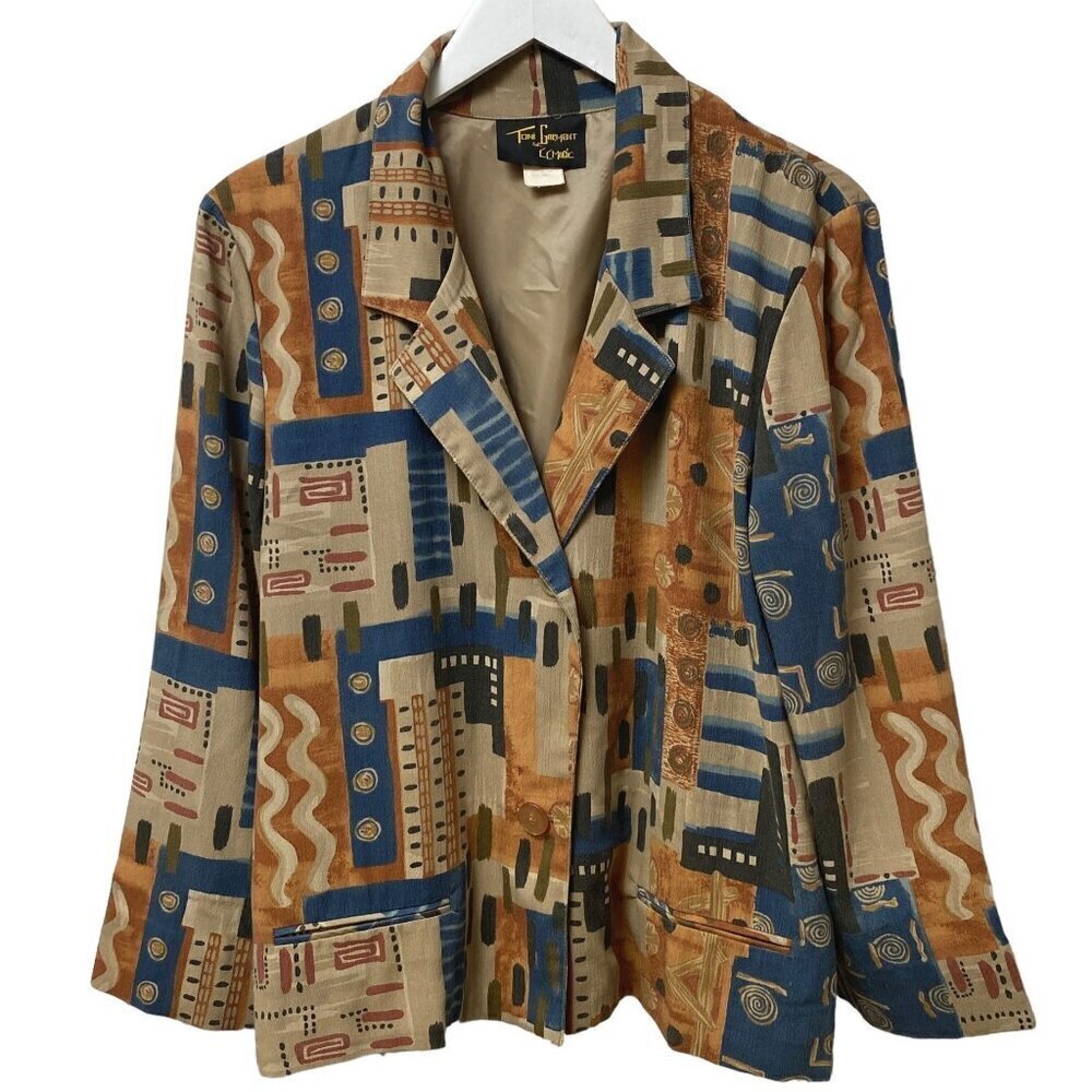 Vintage Toni Garment Jacket Small 80s Print Retro Blazer Rayon Brown